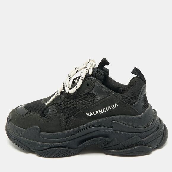 Balenciaga Triple S Size 35 Black Leather And Mesh Low Top Sneakers